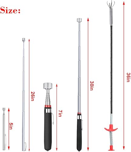 Miniatura 4 de Juego de 4 herramientas de recogida de imanes telescópicos, herramientas de recogida extensibles, barra de imán de resorte flexible, agarre de curva