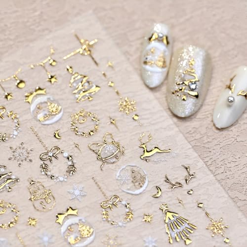 Gold Christmas Nail Art Stickers 5D Embossed Christmas Nail Decals