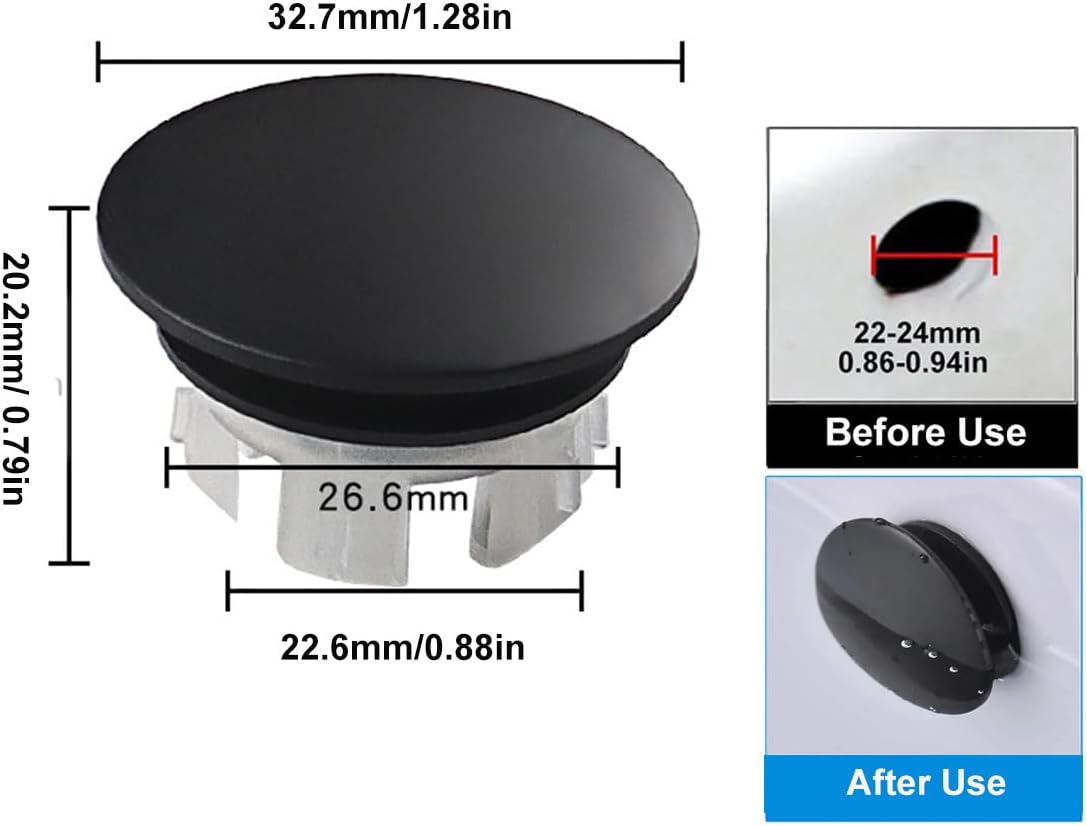 Solid Brass Sink Overflow Cover,Double Layer Copper Solid Ring Insert in Hole Round Caps for Home Shopping Mall Kitchen Bathroom (Black)