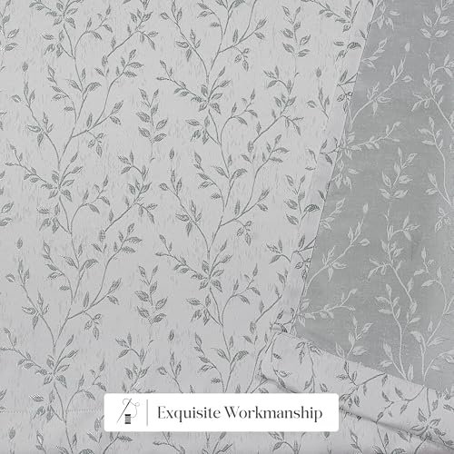 Image of Yellow Weaves 1 Pc Jacquard Leaf Eyelet Long Door Curtain - Perfect for Home, Office, Bedroom, Living Room & Balcony - 7 Feet (Silver)