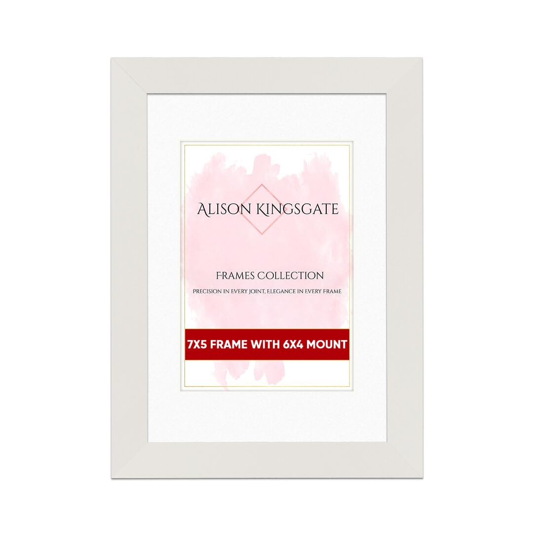 Alison Kingsgate 7X5 White Picture Frame with Mount for 6X4 Photo - Engineered Wood Photo Frame with Precision Cut Cardboard Mount - Ideal for Photos, Posters & Artwork - Wall or Tabletop Display — image 1
