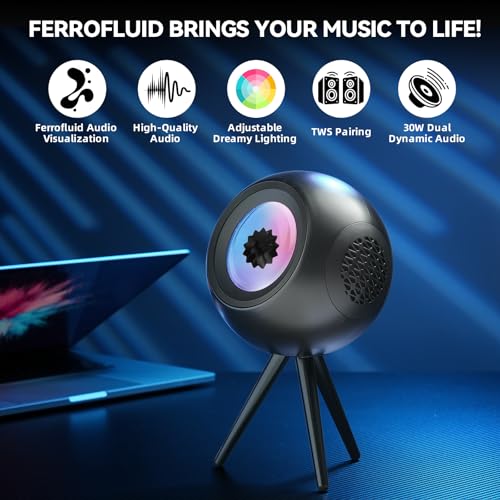 Image of sovenomund Ferrofluid Speaker - Magnetic Fluid Bluetooth Speaker Audio Visualizer with Dynamic Visual Effects and Dreamlike Colorful Lights - Dual TWS Pairing, Unique Desktop Decoration, Black