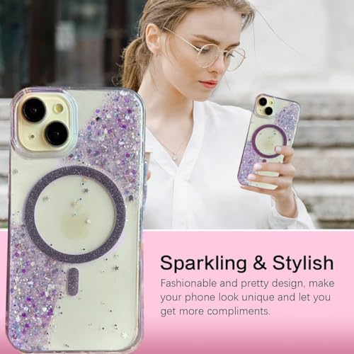 Image of mobistyle Glitter Cover Case for iPhone 14 Plus | 6.7-Inch Compatible with Mag-Safe, Shiny Cute Bling Sparkle for Women and Girls Phone Cover iPhone 14 Plus (Purple)