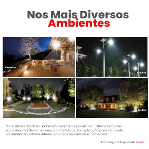 Refletor LED SMD Holofote 100w Prova D'água Bivolt Aluminio Externo IP66 Kiclaro Branco Quente - 35