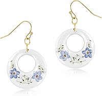 Vista 29 de Pressed Flower Earrings,Handmade Forget-Me-Not and Queen Anne's Lace Wildflower Earrings,Unique Resin Dried Flower,Perfect for Parties