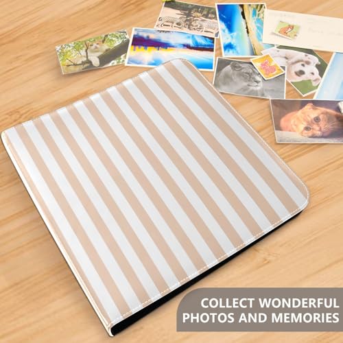 Álbum de Fotos Auto adhesivo DIY Scrapbook Beige Neutro con Rayas Blancas, Carpeta de 3 Anillos, 40 Páginas de 8x10 para Recuerdos miniatura 5