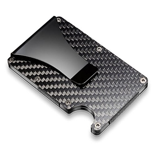 Mens Slim Money Clip Carbon Fiber Card Holder RFID Card Case Wallet