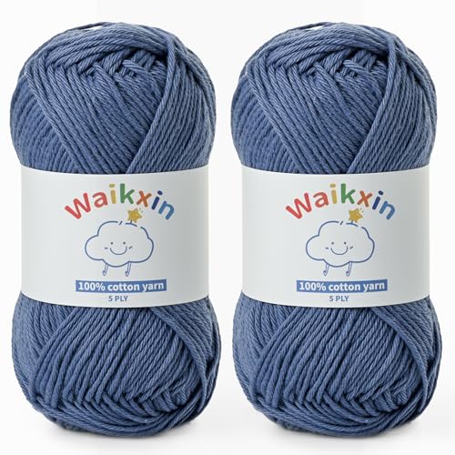 Image of Cotton Yarn for Crocheting - 262.4yds / 3.52oz Baby Yarn for Crocheting Soft - 100% Milk Cotton Yarn 5 Ply Crochet Amigurumi Yarn for Crafts&Puzzle /Socks /Hats(2 Denim Blue)