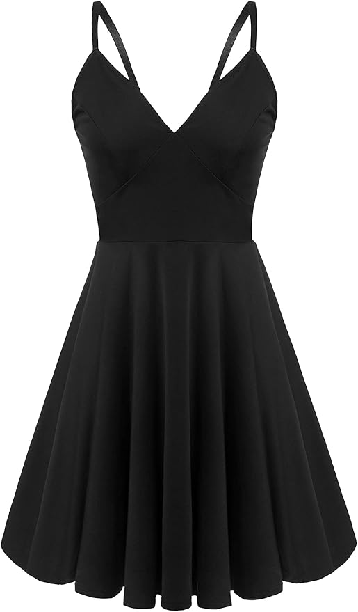 ELESOL Women Summer Dress Casual Sundresses Sexy Deep V-Neck Adjustable Spaghetti Strap Swing Dress