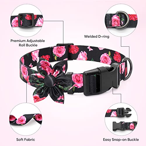 Fancy Black Dog Collar Floral Female Dog Collar With Flower Bowtie Dog Collar For Girl Female Cats Dogs Spring Summer Season Dog Collars For Small Medium Large Dogs for Your Furbaby - Image 4
