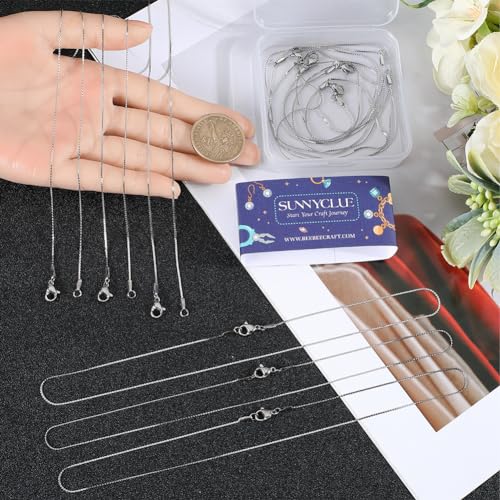 SUNNYCLUE 12pcs 16 Inch/ 0.4m 1mm Stainless Steel Necklace Making Chains Silver Necklace Chains Metal Lobster Claw Clasps Cable Chain Necklaces Bulk for jewellery Making Supplies Women Adult Diy - Image 3