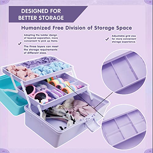 Creahaus 30,5cm 3-Regal Mehrzweck-Aufbewahrungsbox, Sortierbox, Organizer Box, Bastelbox, Nähkasten, Medizinkoffer, Toolbox, Angelkoffer mit 2 Regalen (Blau Lila)