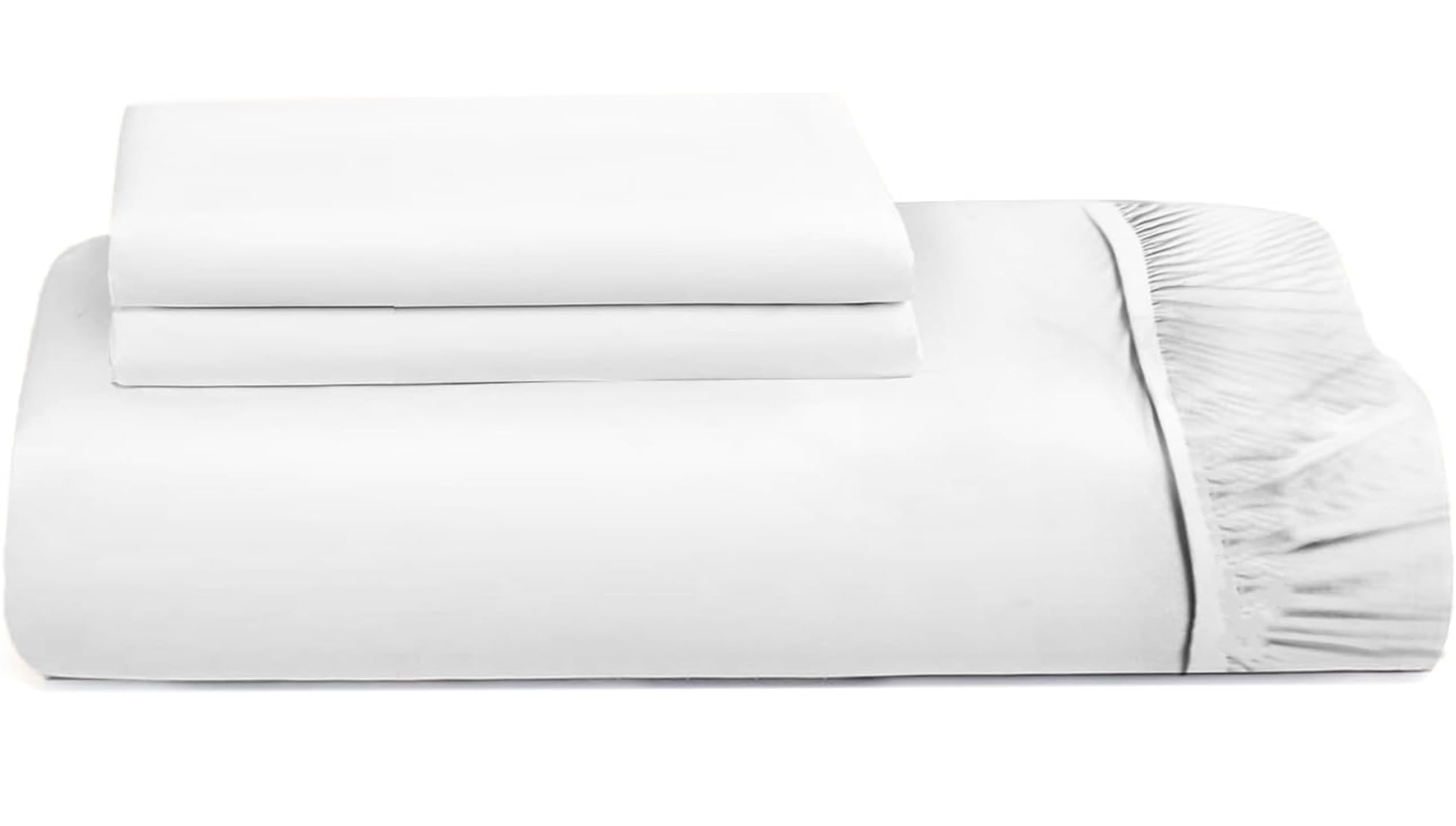 100% Egyptian Long Staple Cotton Bedsheet Set, 500 Thread Count, 3-PC Fitted+Pillowcases Set, White Color, Short Queen Size, 10 Inch Deep Pocket of Fitted Sheet, Sateen Weave