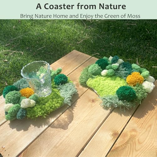 Image of msamiagfn Latch Hook Kits for Adults Beginners with 3D Moss Design Coasters, 2 Pack - DIY Craft Hobbies for Women