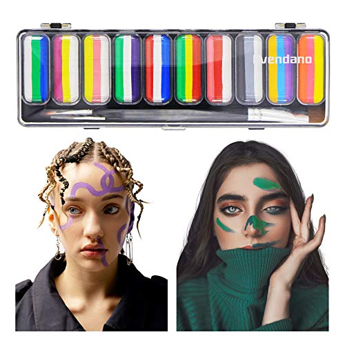 BVENDANO Split Cake Face Paint Make Up Palette Set Professional 10 Large Water Based Colors Non Toxic Rainbow Body Paint for Halloween Parties Art Theater and Cosplay