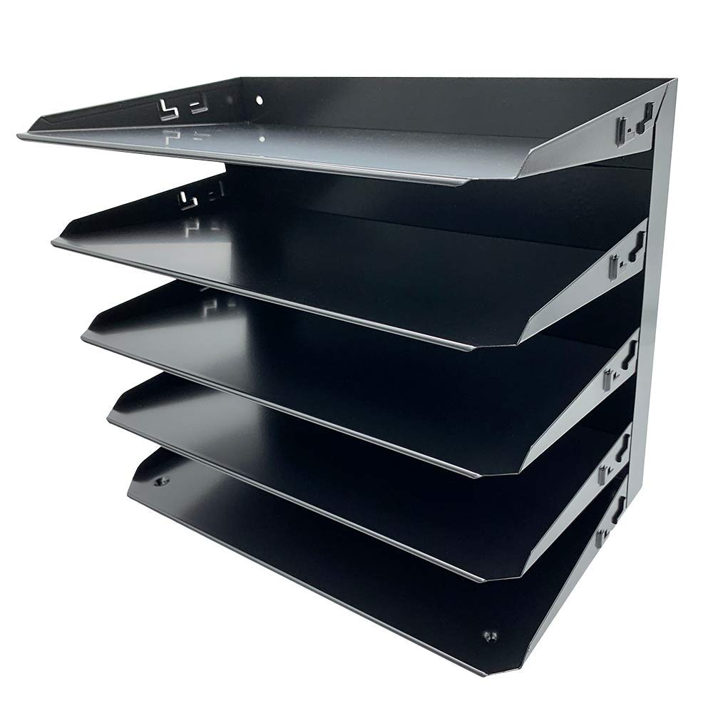 Huron Desktop Horizontal 5-Slot Legal File Binder Organizer Storage Letter Tray, Black Commercial Grade Steel