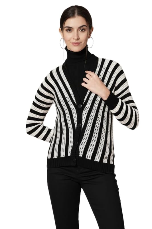 Women's Knit Cardigan - Stylish and White Striped Open Front Sweater - Perfect for Layering - Fashionable & Comfortable-picture-56