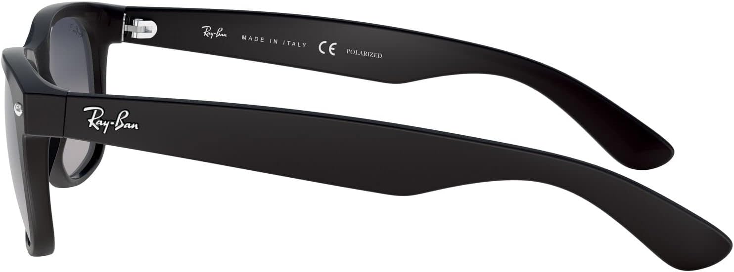Ray-Ban Rb2132 New Wayfarer Polarized Square Sunglasses Matte Black/Polarized Blue Gradient Grey 55 Millimeters