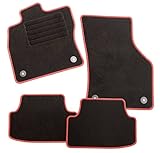 CarFashion ExquiPlus Passform Auto Fußmatte, Dilour Velours in anthrazit mit roter Hochglanzkettelung und Mattenhaltern, Ford Focus III