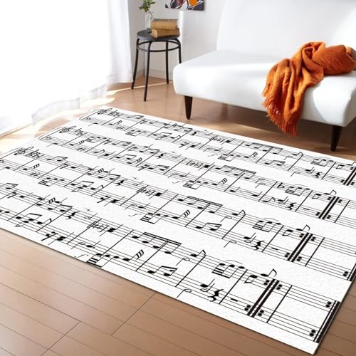 Modern Black and White Musical Note Area Rug, Simple Music Enthusiast Indoor Non-Slip Kids Rugs, Machine Washable Breathable Durable Carpet for Front Entrance Floor Decor?5x8ft?