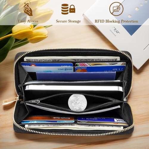 Womens Wallet,RFID Blocking Large Capacity Clutch,Zip Around Leather Purse with 8 Card Slots,Bill Compartments Coin Pocket - Day of the Dead Sugar Skull Women3