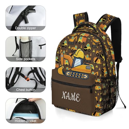 Custom Excavator Car Backpack for Kids Boys Girls Personalized Name School Bag with Lunch Bag Kids Water Bottle Customize 3Pcs Backpack Set3