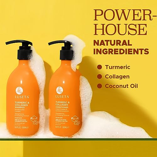 Image of Luseta Volumizing Shampoo and Conditioner Set for Thin Fine Hair - Thickening & Plumping with Turmeric & Collagen, Lightweight Body Building for Flat Limp Hair, Sulfate-Free (2 x 16.9oz)