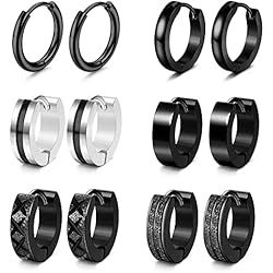 Argollas Negras Para Hombres Adramata 6 Paia Pendientes Aro Hombre Pendientes de Acero Quirurgico Pequeña Pendientes de Aro de Hélice Concha Cartílago Pendientes Piercing Punk Negro Pendientes Hombre Mujer