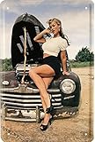 Poster Sexy girl with american car ratlook oldtimer rouille 30 x 20 cm pour plaque eN 388