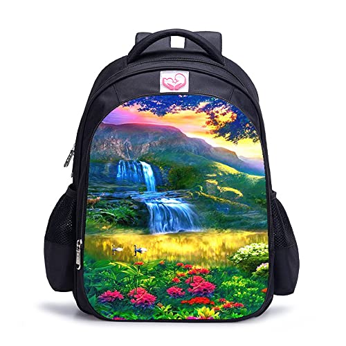 Sac à dos imprimé en 3D Paysage coloré résistant pour soulager le dos des enfants