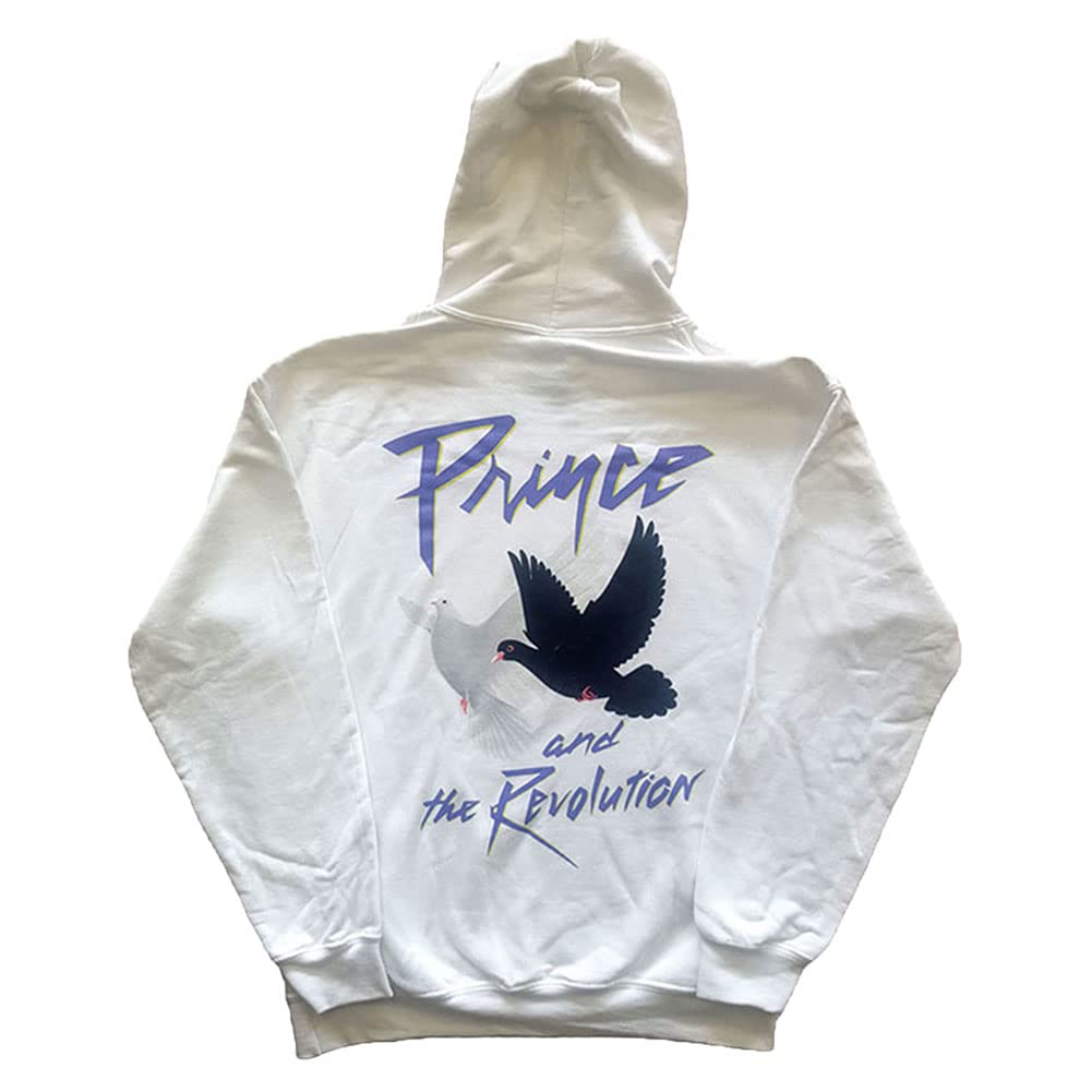 Rock Off officially licensed products Prince Unisex Pullover Sweat-Shirt À Capuche: Faces & Doves (Blanc) (Back Print) Size S