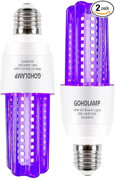 LED Black Light Bulb 15W Blacklight Bulbs LED Not-Dimmable, 120V E26 Standard Base, UVA Level 395-400nm, Glow in The Dark for Body Paint, Blacklights Party, Fluorescent Poster- 2 Pack