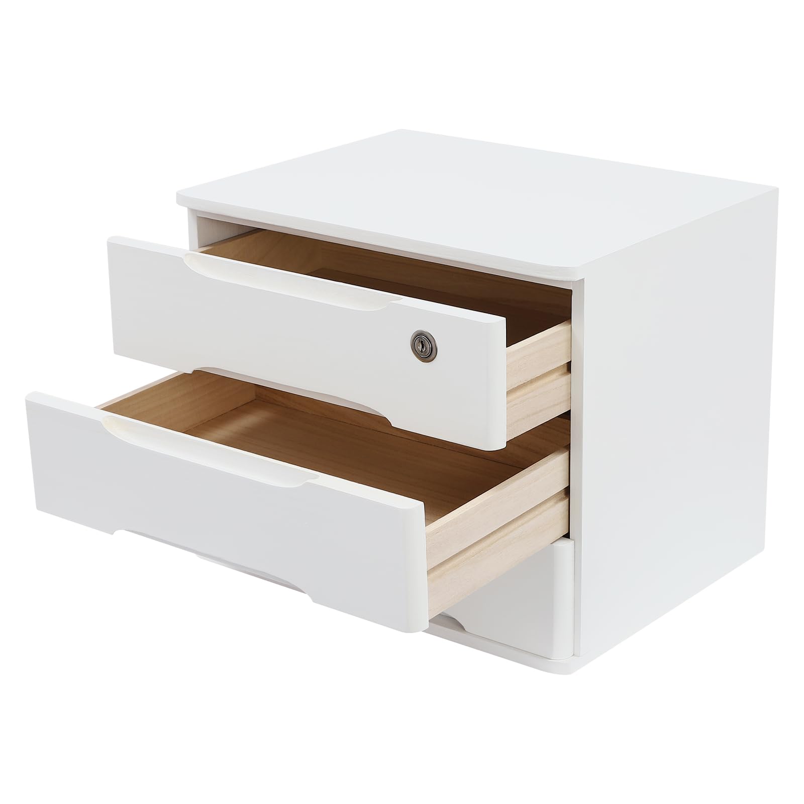 Organizador de escritorio con cajones, de madera, para oficina y hogar, ideal para documentos y accesorios (blanco, tres)