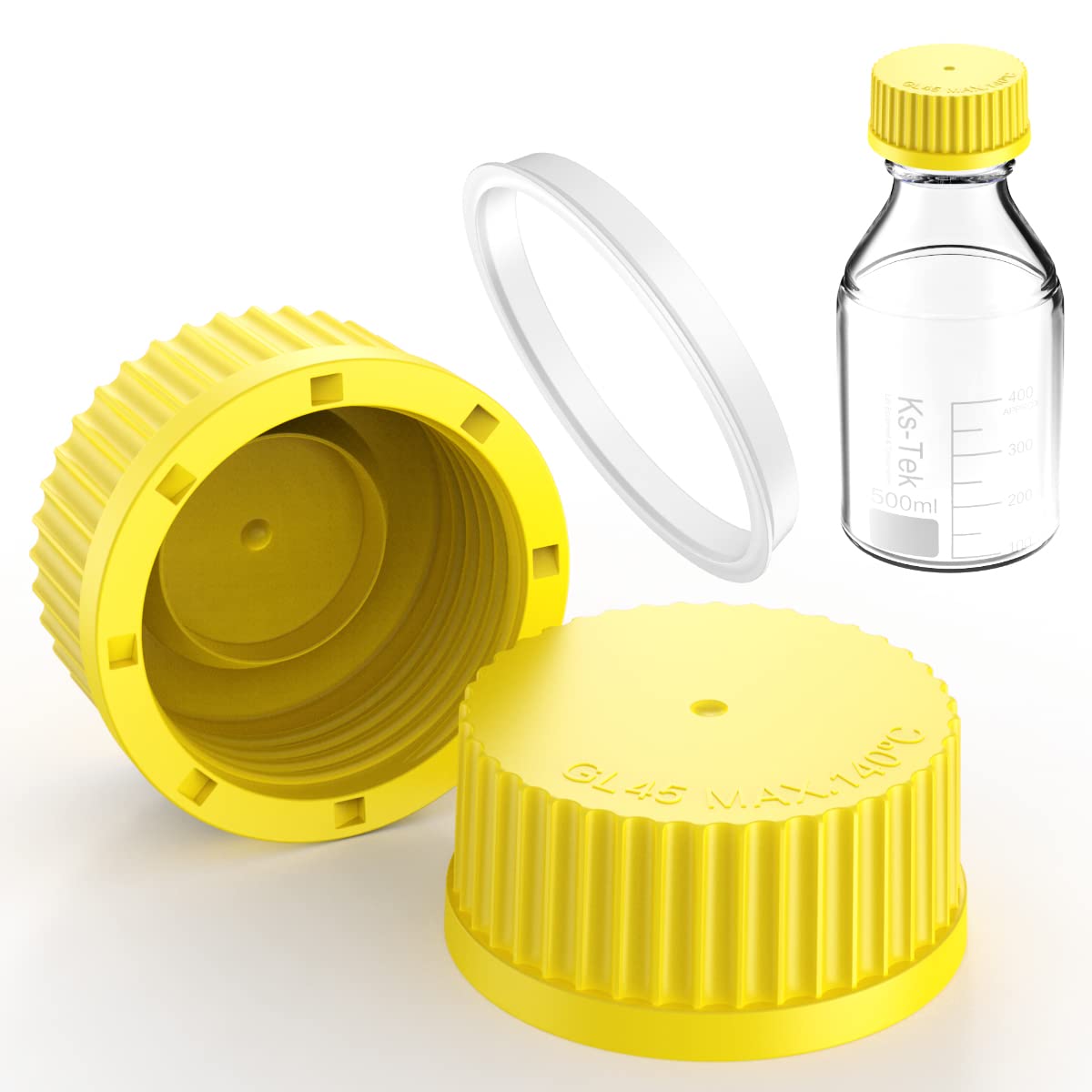 Ks-Tek 5pcs GL45 Screw Caps with Pouring Ring for Laboratory Glass Bottles, Polypropylene, 45 mm (Red)