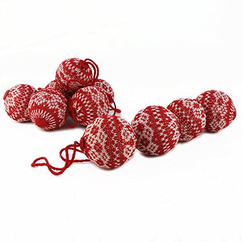 Wewill 2.75" 10 Pcs Red Knitted Sweater Christmas Ball Christmas Tree Ornaments Festival Xmas Party Gifts Decorations Snowflake Pattern #TOP4