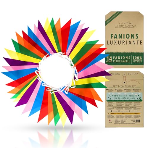 Guirlande Fanions Guinguette Réutilisables – Multicolore Banderole, Déco Extérieure Festive pour Jardin, Carnaval, Anniversaire, Guirlande Drapeau Tissu...