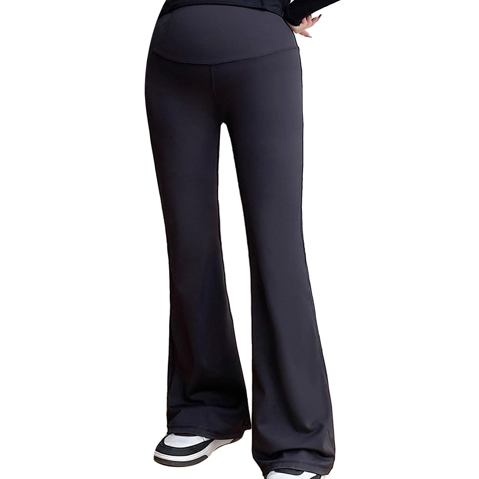 Alled Premamá Pantalones,Cintura Alta Acampanados Pantalones de Yoga para Embarazo, Negocios Casuales, Leggings de Maternidad sobre el Vientre Mujer (M, Negro)