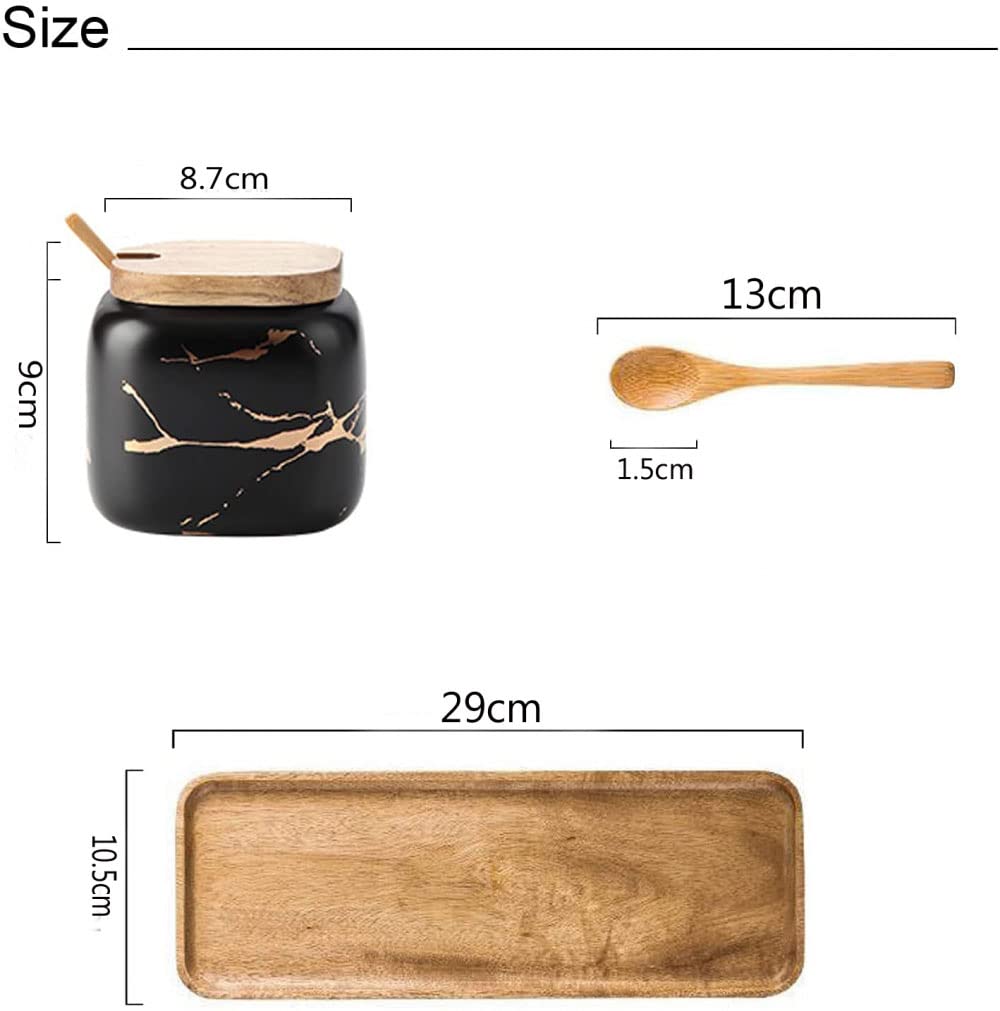 LPY Lot de 3 Pots à épices en céramique, Pot à épices de Cuisine en marbre Mat, Pot en céramique avec Couvercle, cuillère et Plateau, Parfait pour la Cuisine-White