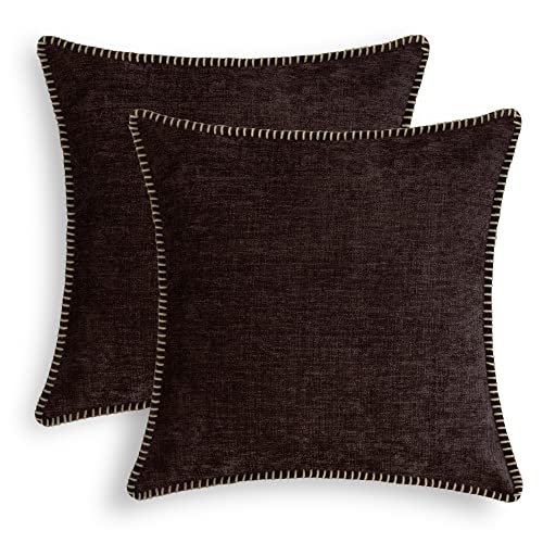 Calitime DSC0422H50-DOUBLE Throw Pillow Cases Calitime Pack Of 2 Cotton Thread Stitching Edges Solid Dyed Soft Chenille Cushion Covers cover