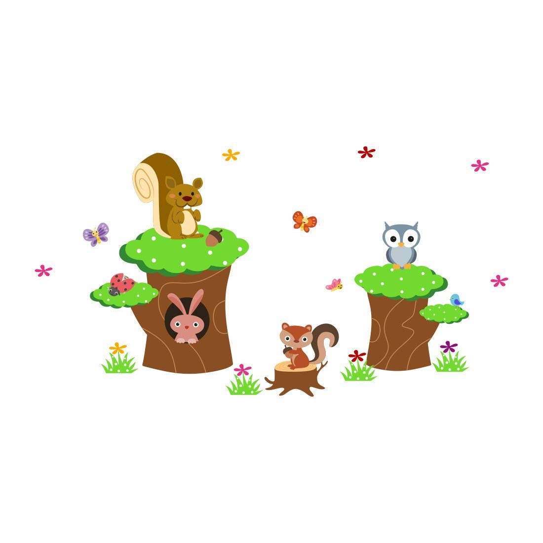 Asian Paints Wall-Ons Squirrel Rabbit Owl Wall Sticker (PVC Vinyl, 0.01 cm x 30.48 cm x 76.2 cm) (KD67AM) 2