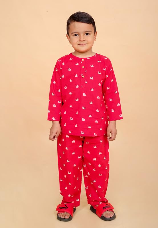 Image of Boys Cotton Night Suit | Jaipur Handblock Print Pajama Set for Kids | Boys Sleepwear | Kids Pajama Set | Baby & Toddler Sleep Suit | Combo Pack of 2