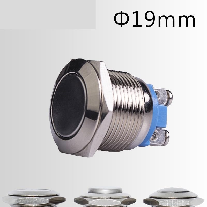 POWTAXBJGD 19mm 250V/3A IP65 Start Horn Momentary Reset DIY Car Modification Doorbell Stainless Steel Metal Push Button Switch(Flat Round)