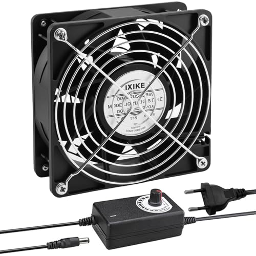 Joycabin Ventilador de 120 mm, gran flujo de aire con regulador de velocidad, 100 V-240 V AC Axiallüfter Dual bolas, ventilador de carcasa para PC, servidor, armario, invernadero