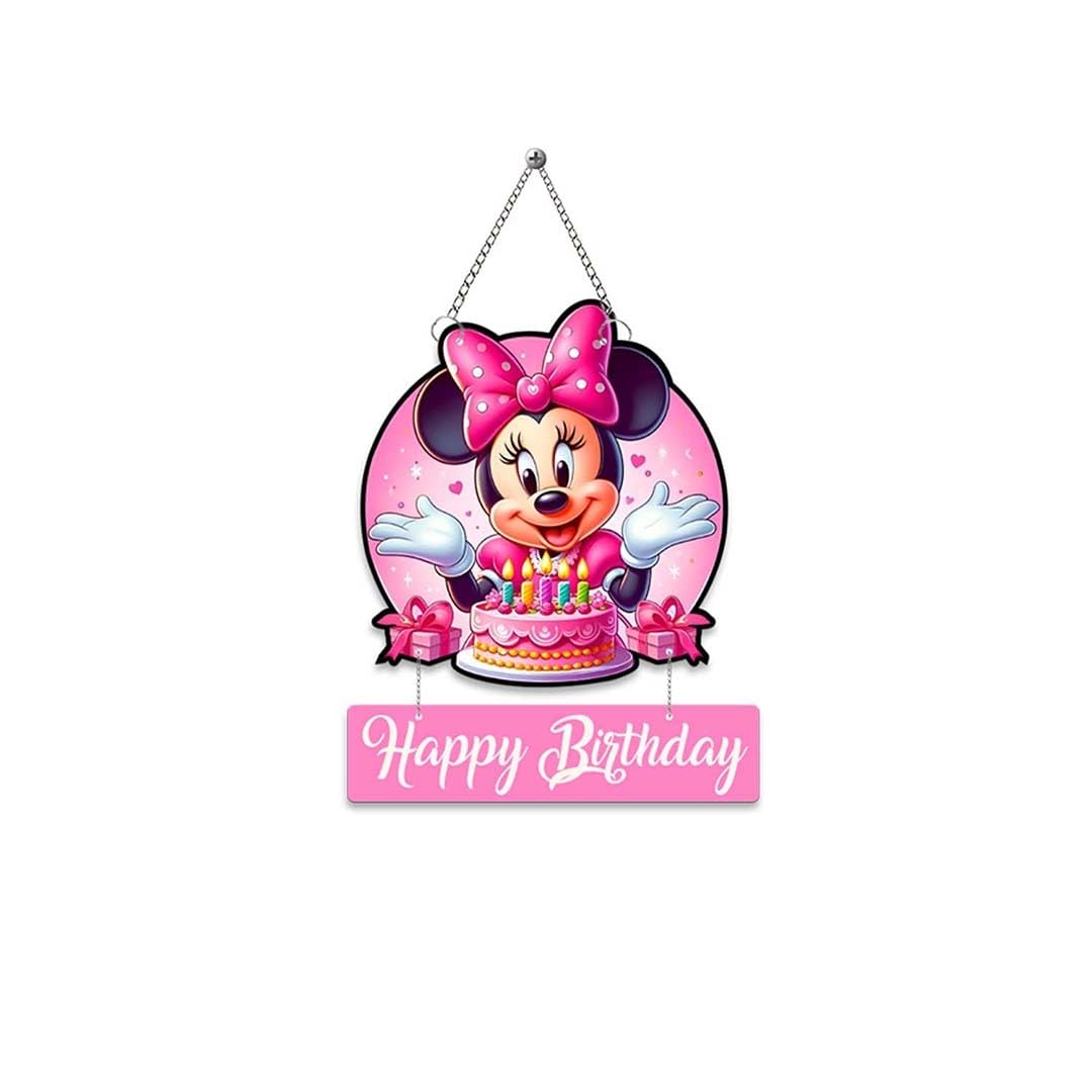 Gift Me Bazar Happy Birthday Mickey Mouse Theme Wooden Wall Hanging Decor | Cartoon Wall Art for Girl's Bedroom, Nursery & Kids Room | Birthday Return Gift-image-5