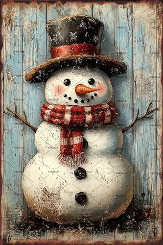 Christmas Snowman Metal Tin Sign, Vintage Retro Wall Decor Kitchen Living Room Office Holiday Indoor Home Decoration 8x12 Inch
