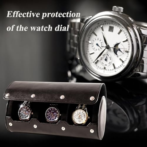 Image of Mr.Okay 3 Watch Travel Case - Classic Leather Watch Case With Perfect Texture.(Watch Carrying Case Or Organizer For Storage And Display). Mens Watch Case for Travel Handcrafted by Craftsmen