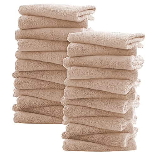 Image of Sunny zzzZZ Ultra Soft 24 Pack Baby Washcloths - 10x10 Inches - Coral Fleece Extra Absorbent Wash Clothes for Babies, Infants and Toddlers - Sensitive Skin and Newborn - Ideal Baby - Brown
