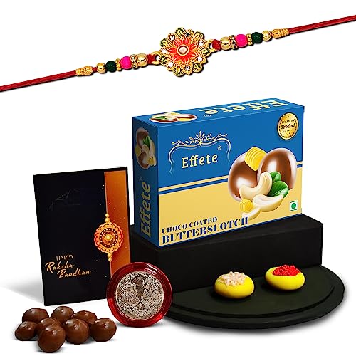 Image of DeoDap Rakhi Gift Set for Brother with Butter Scotch Chocolate 32gm - Multi-Colour 5-Piece Rakhi Combo, Thoughtful Present for Rakhi Celebration and Gifting
