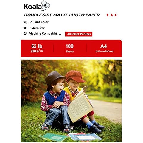 KOALA Double Sided Matte Inkjet Photo Paper A4, 230gsm, 100 Sheets for Inkjet Printers. Suitable for Printing Photos, Brochures, Covers, Certificates, Booklets, Flyers, Leaflets, Cards, Calendars Cover