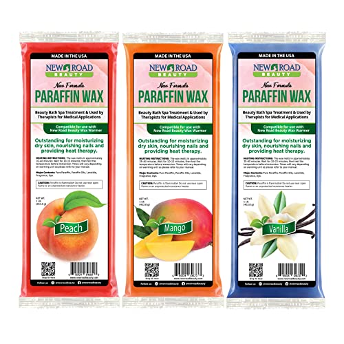 New Road Beauty - Creamsicle - Variety 3 Pack Paraffin Wax - Peach, Vanilla & Mango - Moisturize and Smooths Skin - Nourishing and Provides Massage Therapy